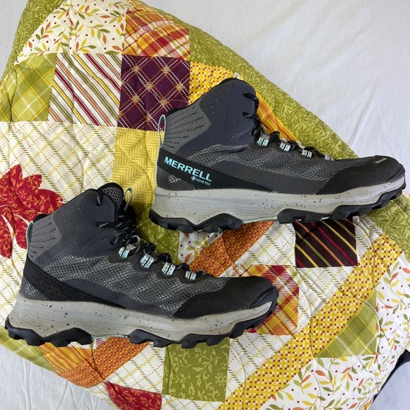 Merrell Shoes - Merrell Womens Hiking Boots Gore Tex Gray Light Blue Sz 7 Waterproof Trail Shoes